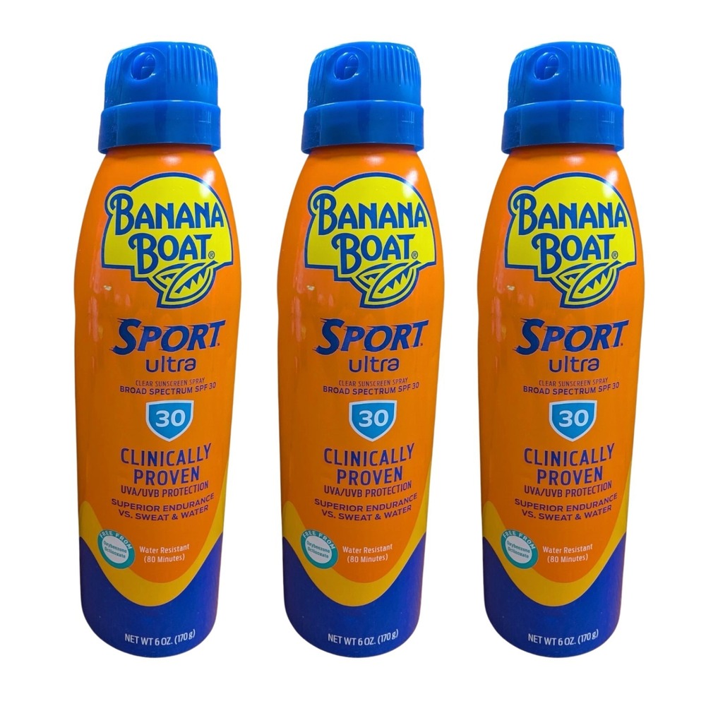 Banana Boat Sport Ultra Spray Sunscreen SPF 30 Clear 6 oz Lot of 3 Exp 08/27